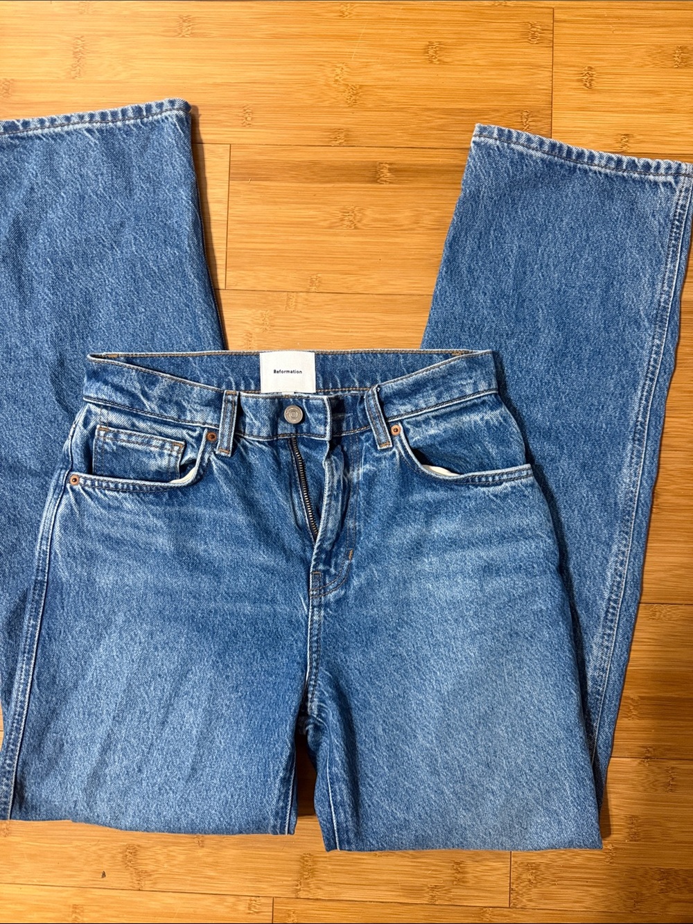 Reformation Classic Straight-Leg Jeans in Blue Denim